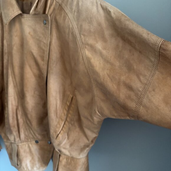Vintage 80s Brown Paper bag Leather Jacket - Picture 4 of 14